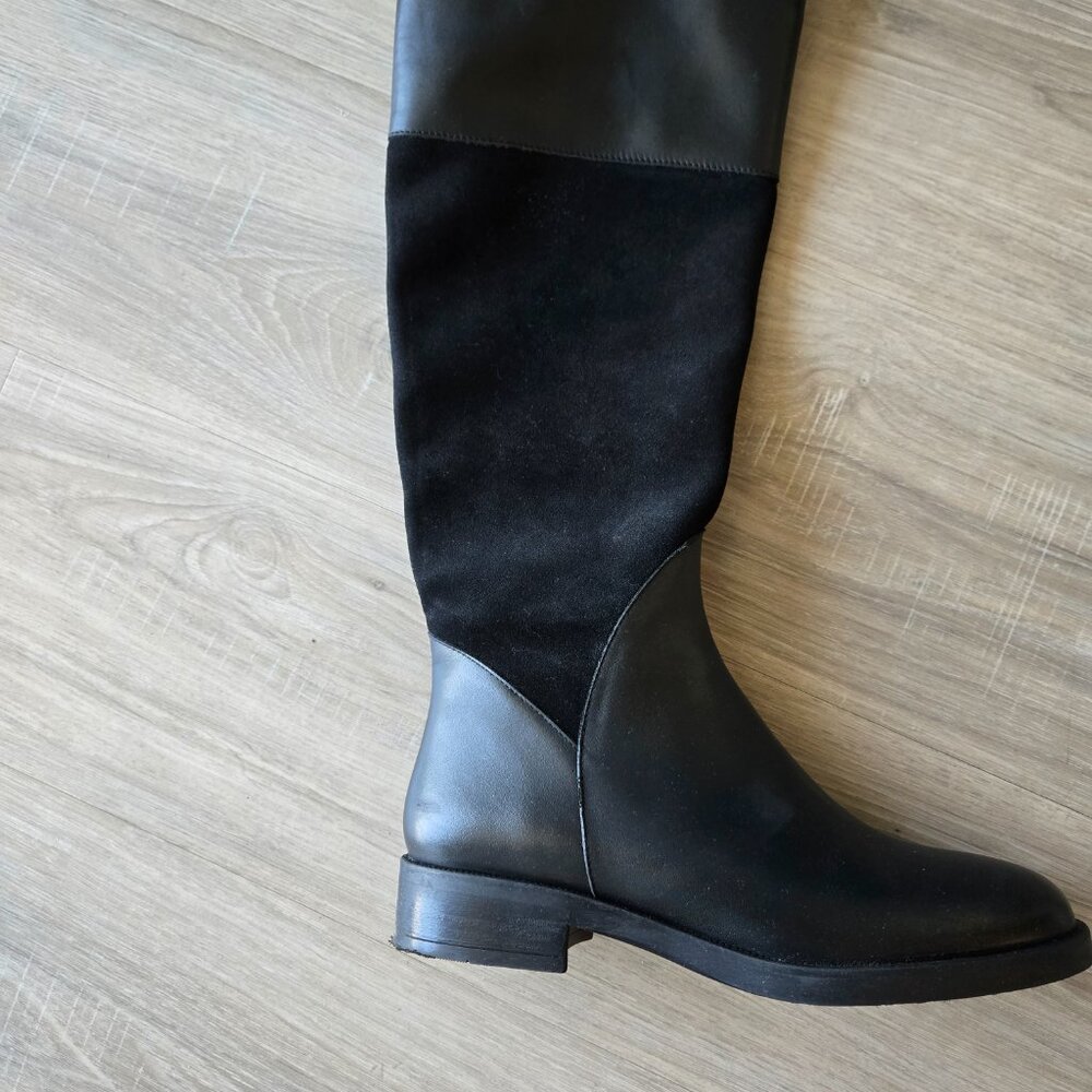 Aquatalia Regina Knee High Boots Black Leather Suede Size 8 - Picture 3 of 11